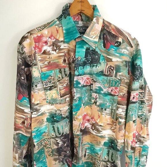 Vtg Brooks Dunn Western Shirt Men's 16 1/2x35 Multicolor Print Panhandle Slim - Picture 1 of 10